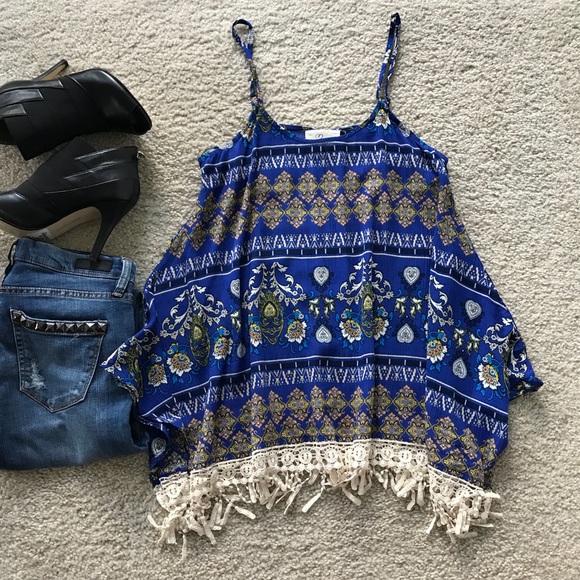 Boho Print, Fringe Hemline Tunic Tank - Picture 5 of 7